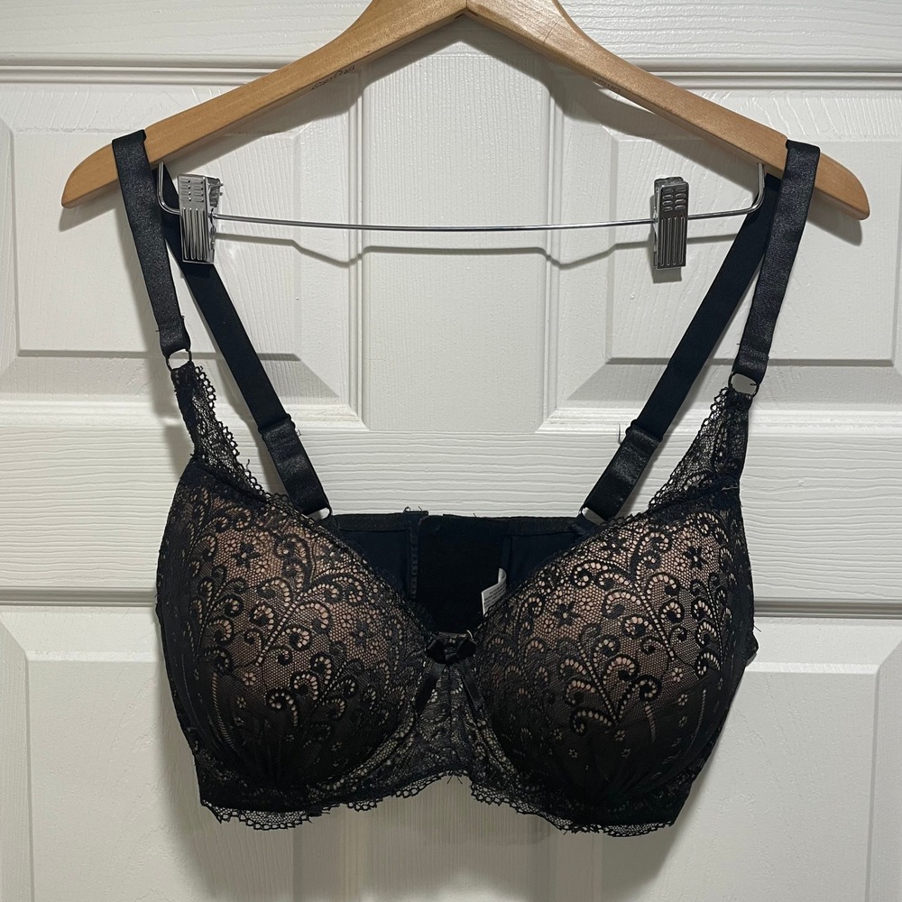 Prima Valentina Womens Bra 38DD Black Lace Nude Nylon Spandex Underwire